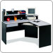 Computer Desk - Corner Computer Workcenter Stone Gray and Black Laminates