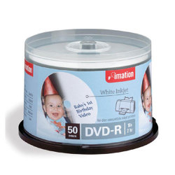 DVD-R 16X 4.7GB White Inkjet Hub Printable Blank Media Discs in Cake Box (50 per Pack)