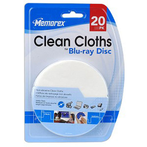 Memorex Clean Cloths for Bluray Discs (20 per Pack) Works for CD and