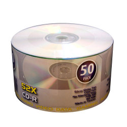 CD-R 52X 80Min/700MB Silver Shiny Clear Hub Blank Media Discs in Tape Wrap