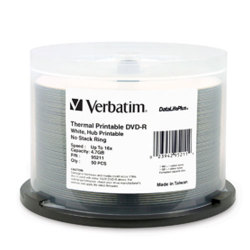 DataLifePlus White Thermal Hub Printable 16X DVD-R Blank Media Discs in Cake Box