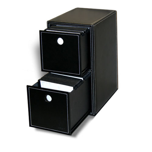 Black Faux Leather 2 Drawer Filling Storage 200 Disc Capacity