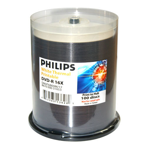 Philips white thermal hub printable 16x blank dvd r media disc in cake box
