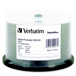 DataLifePlus White Inkjet Printable 8X DVD-R Blank Media Discs in Cake Box (No Stacking Ring)